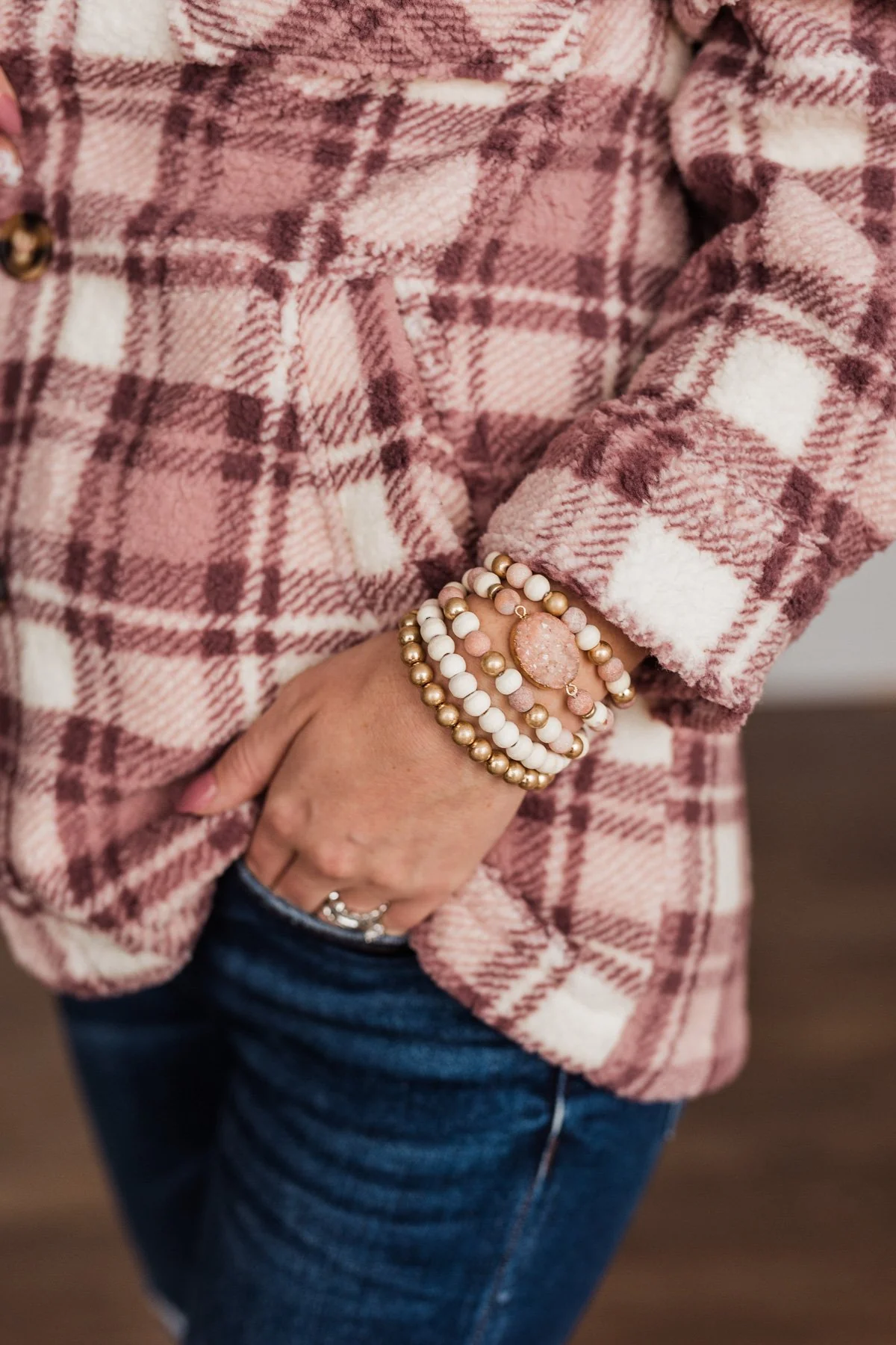 Sensational Smiles Beaded Bracelet Set- Gold & Pink - Image 4