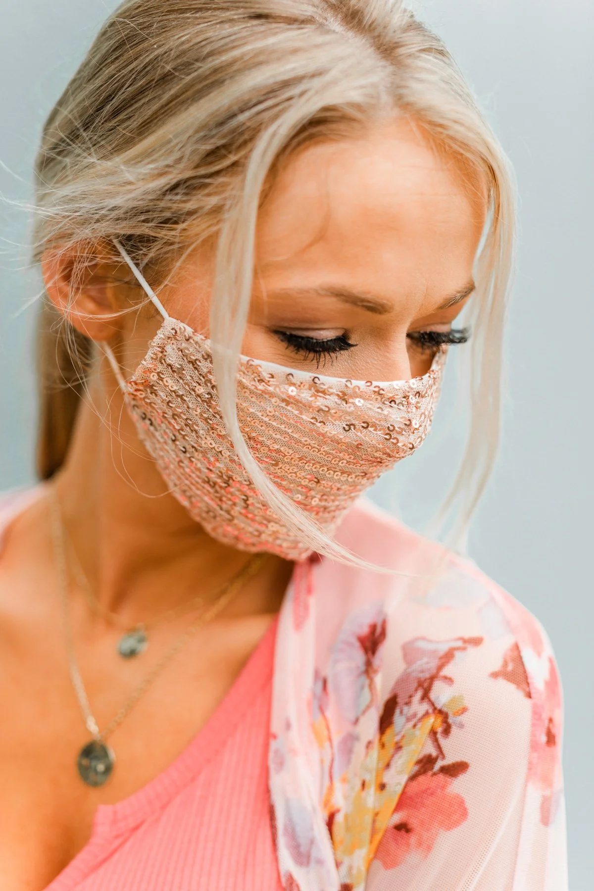 Sequin Face Covering- Rose Gold - Image 4
