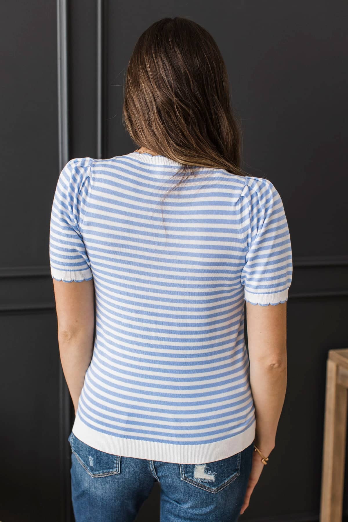 Serene Moments Striped Knit Top- White & Chambray - Image 8