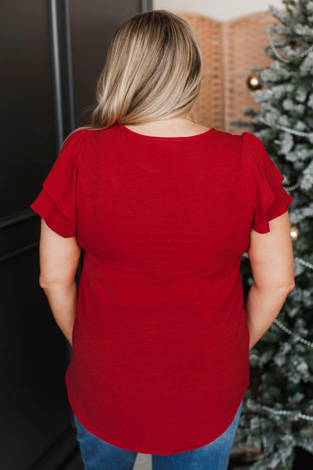 Seriously Stunning Flutter Sleeve Top- Red - Image 6