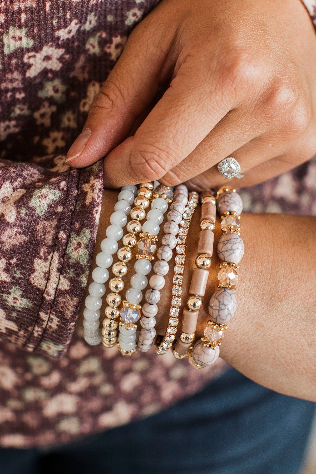 Set For Success Beaded Bracelet Set- Light Mocha - Image 2