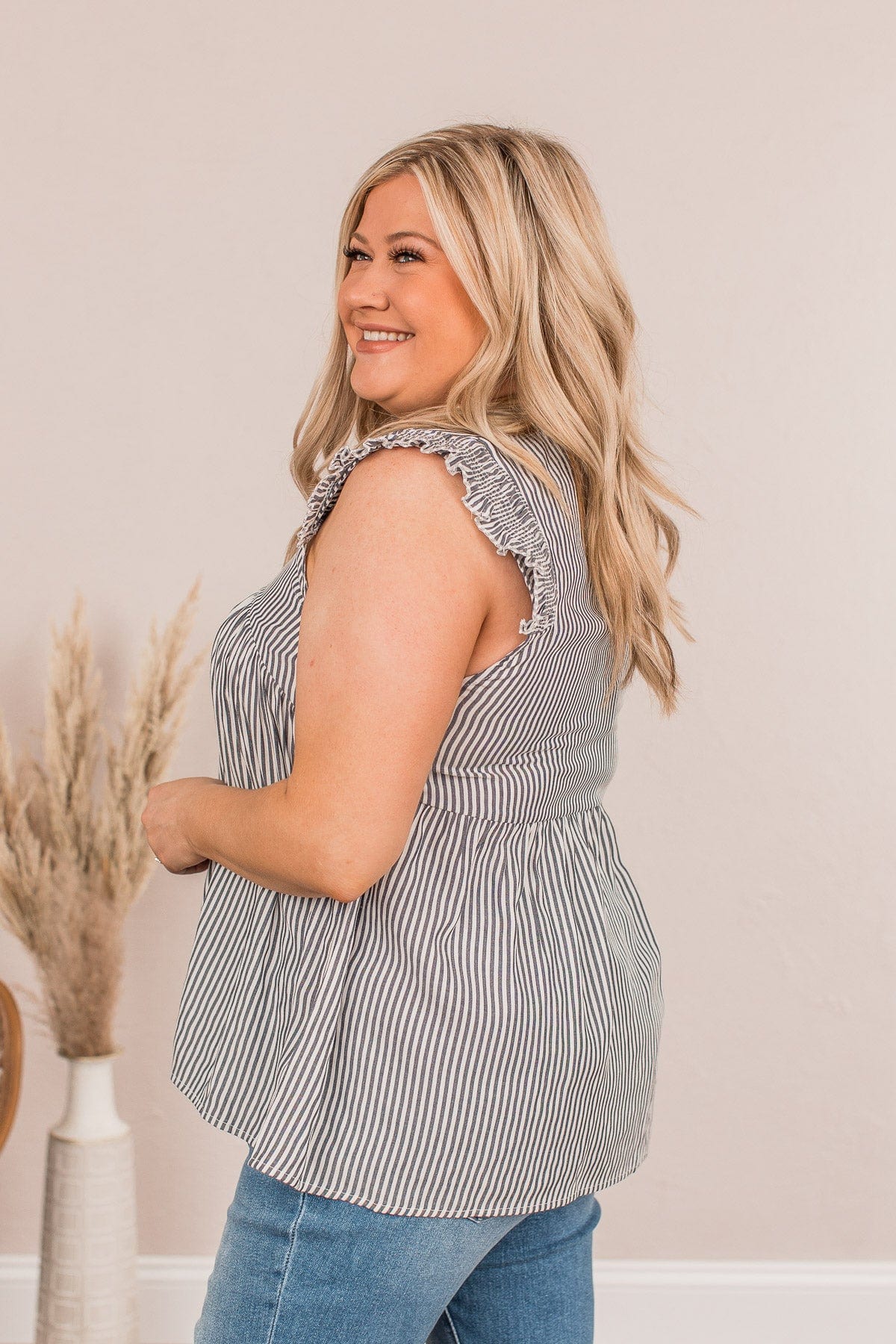 Set My Boundaries Striped Blouse- Navy - Image 6