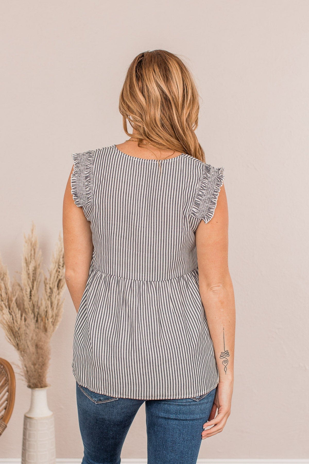 Set My Boundaries Striped Blouse- Navy - Image 7
