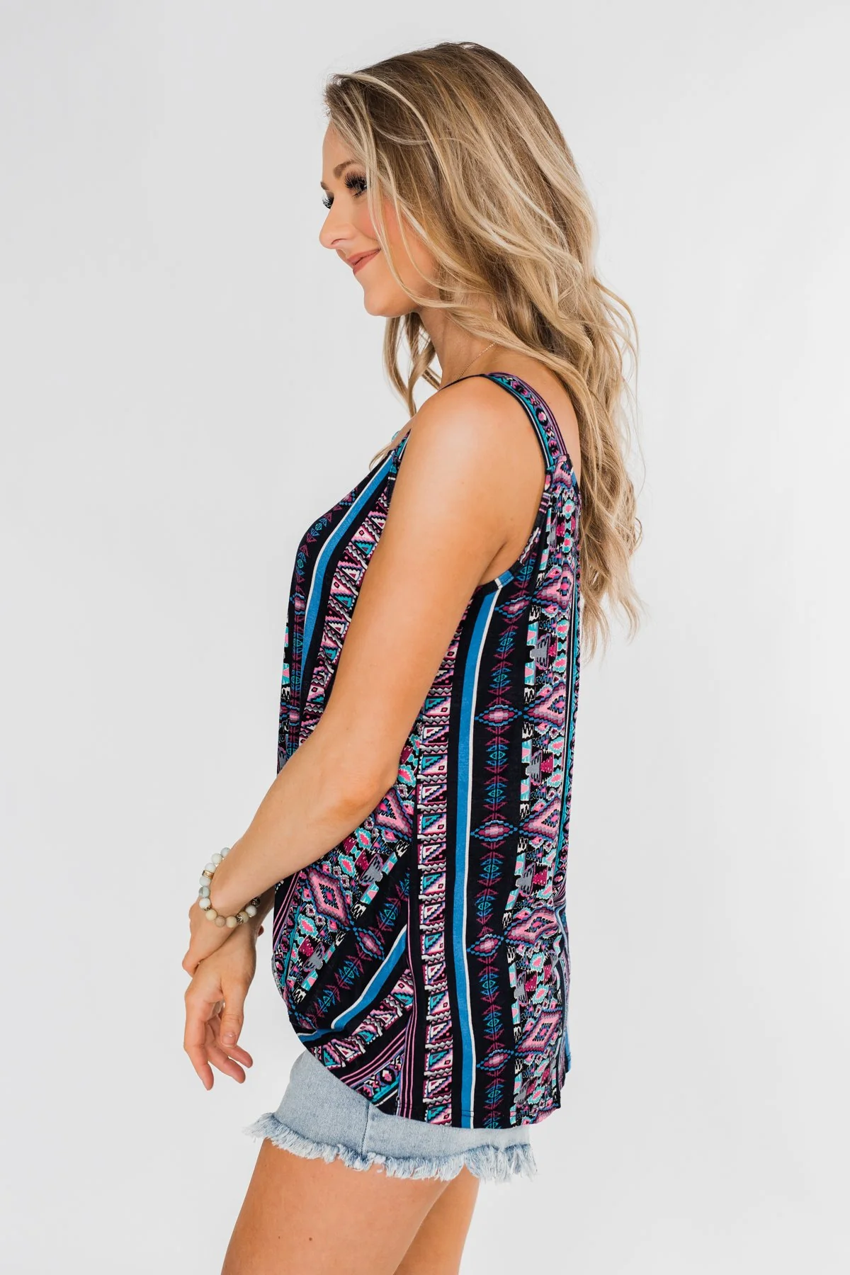 Set on You Aztec Twist Tank Top- Dark Navy & Pink - Image 7