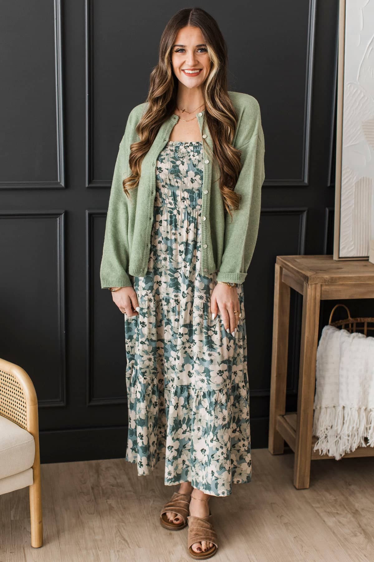 Set The Standard Floral Midi Dress- Dusty Teal - Image 3
