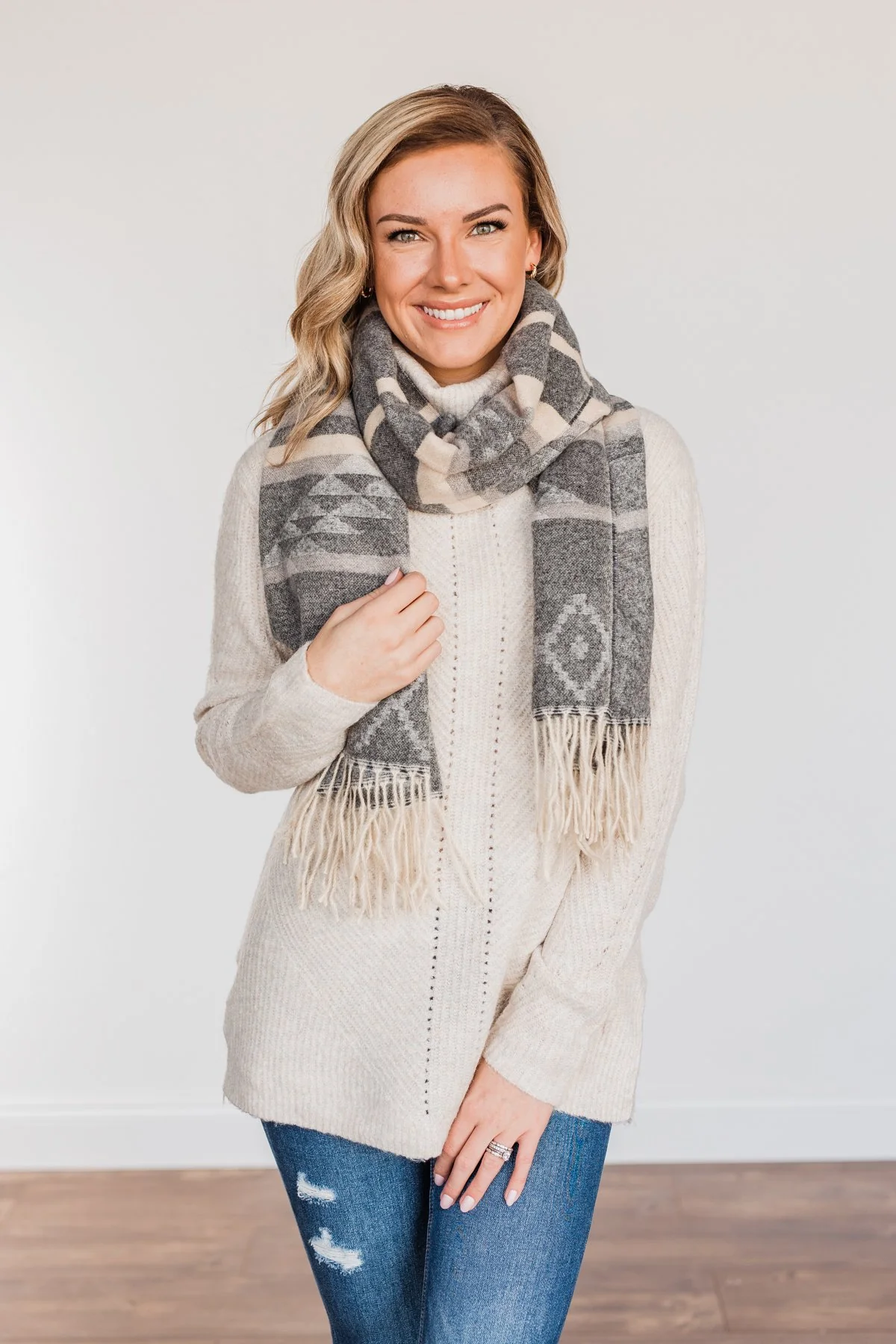 Setting Off Sparks Aztec Blanket Scarf- Charcoal - Image 10