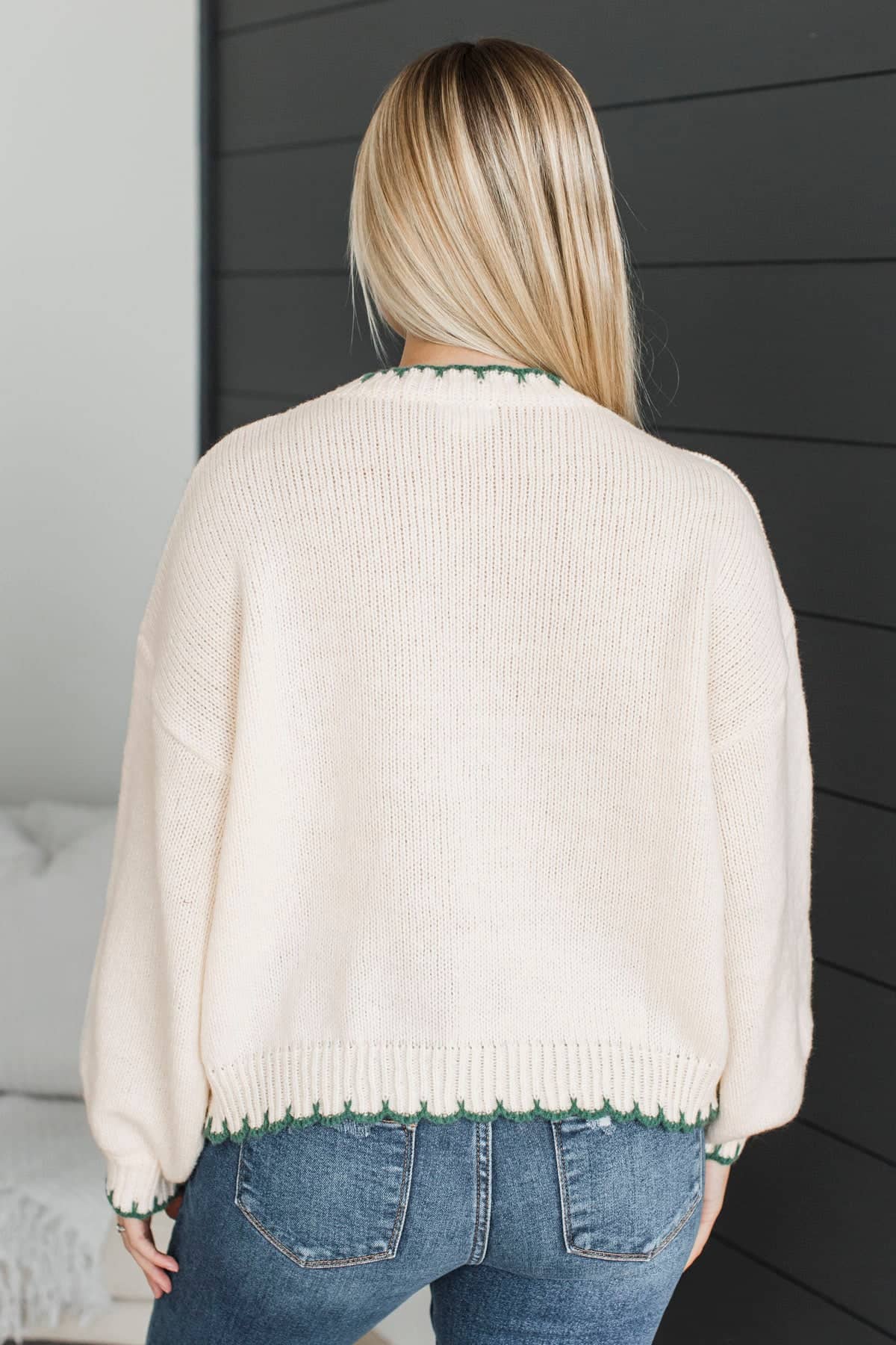 Settle Into Winter Embroidered Tree Knit Sweater- Ivory - Image 7