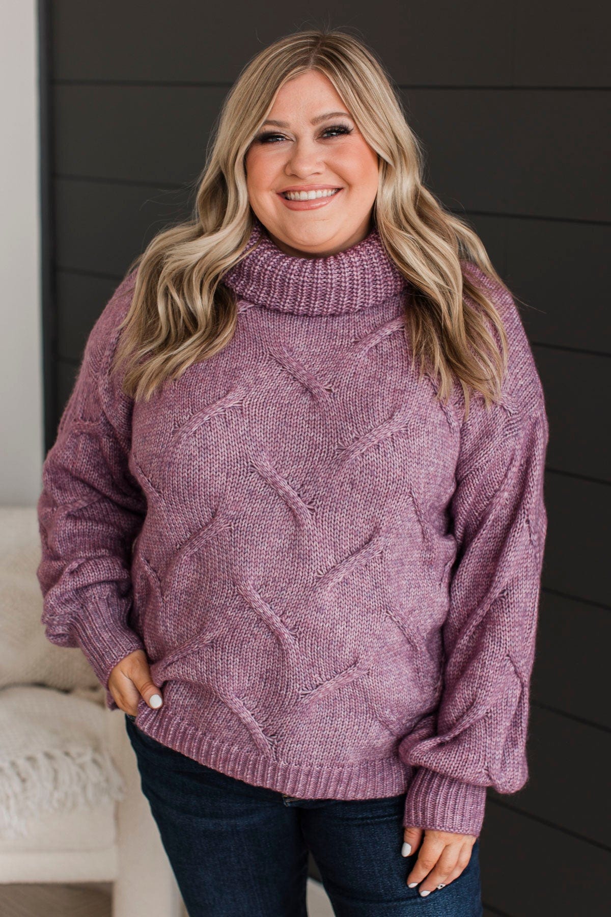 Settle Into Winter Turtle Neck Sweater- Dark Lavender - Image 4