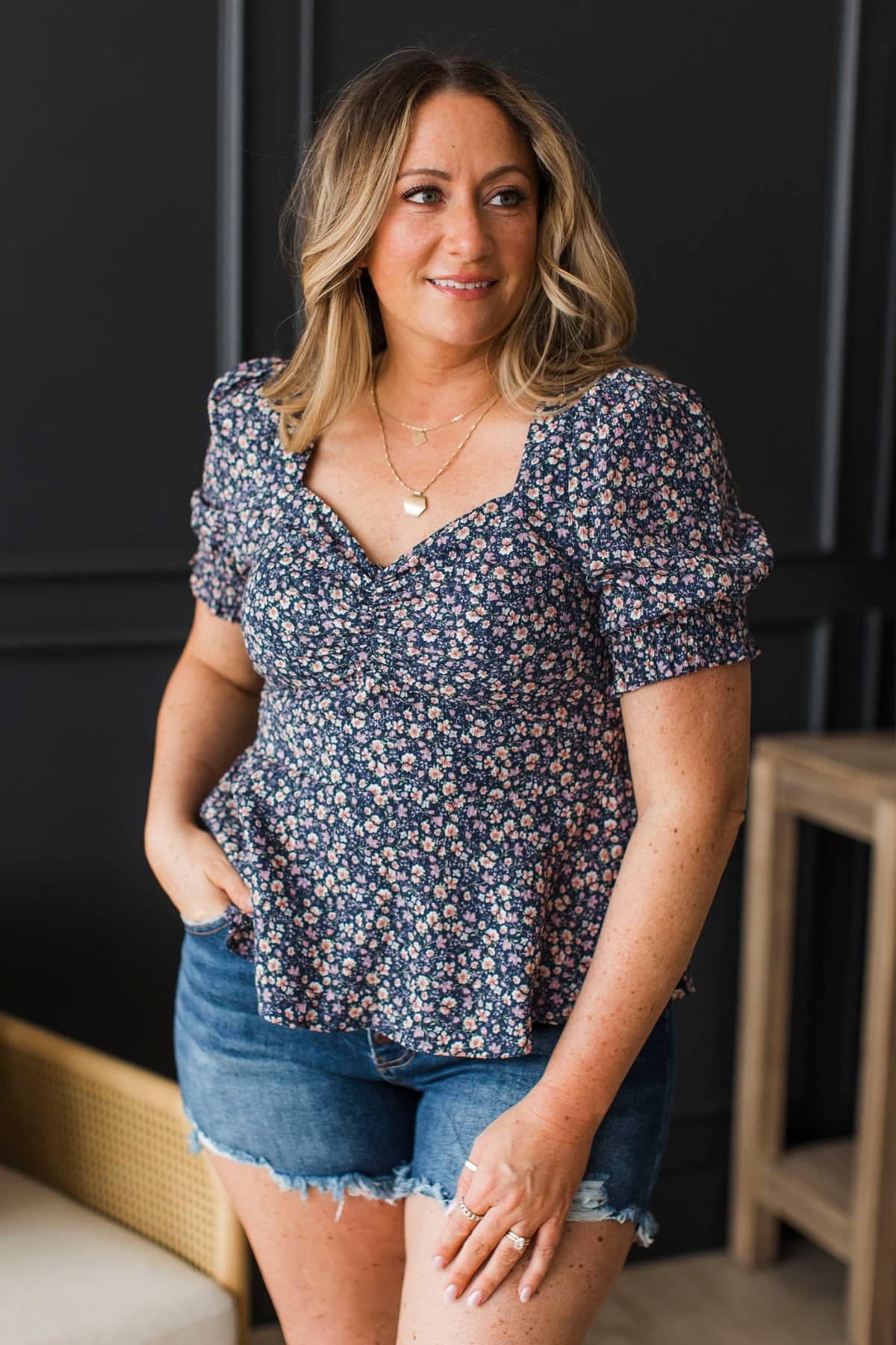 Settling For Nothing Floral Peplum Blouse- Navy
