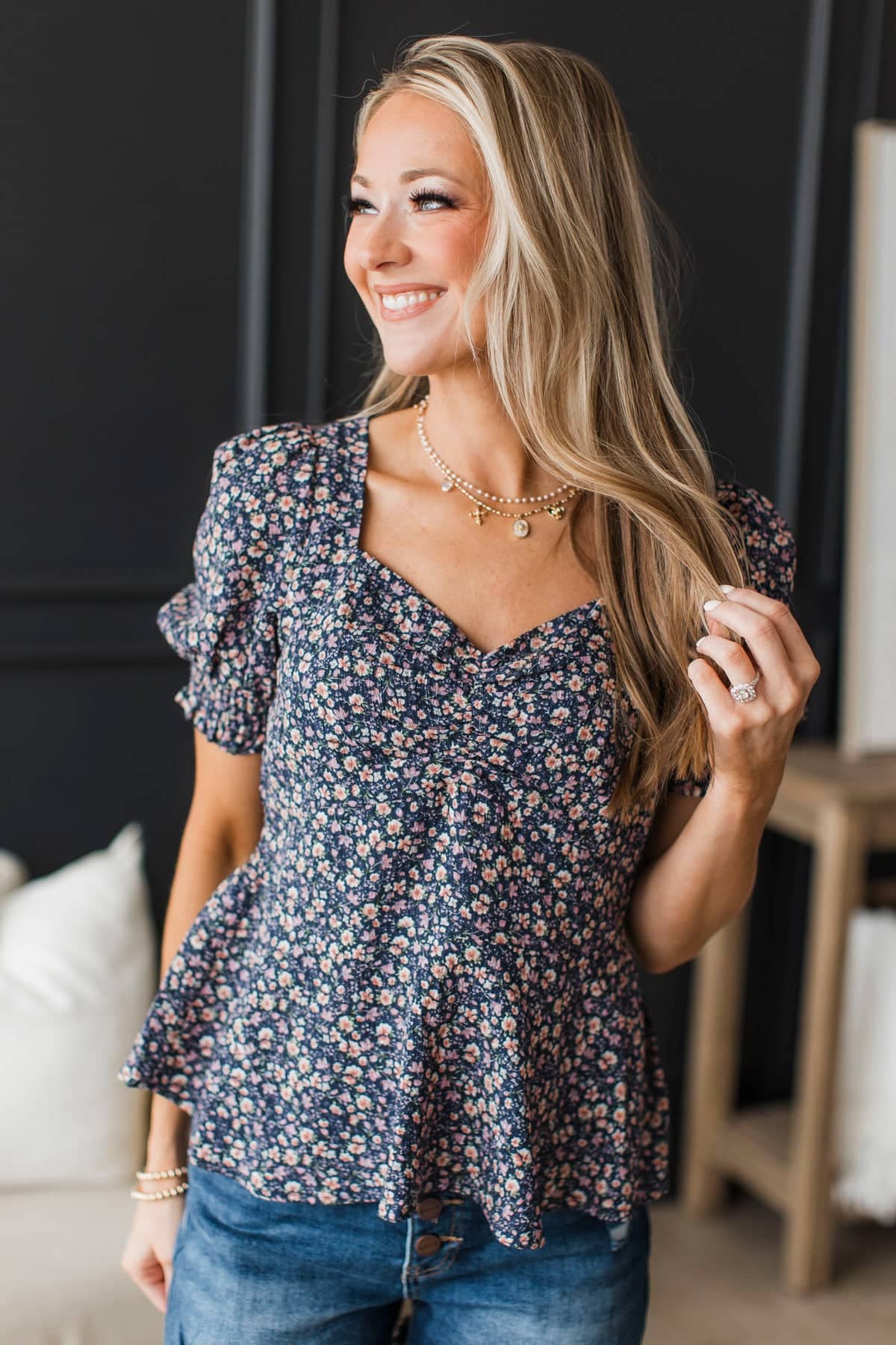 Settling For Nothing Floral Peplum Blouse- Navy - Image 2