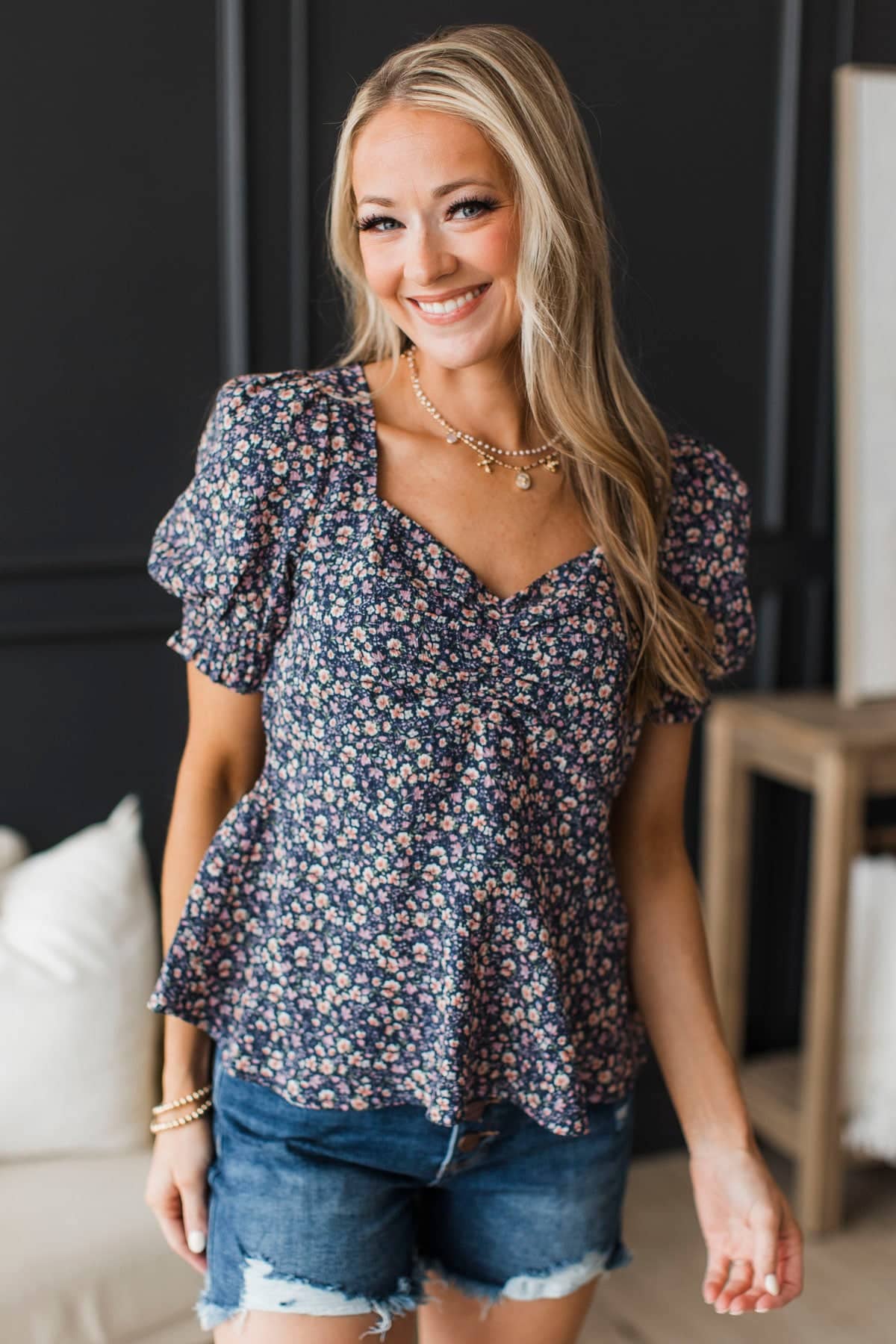 Settling For Nothing Floral Peplum Blouse- Navy - Image 4