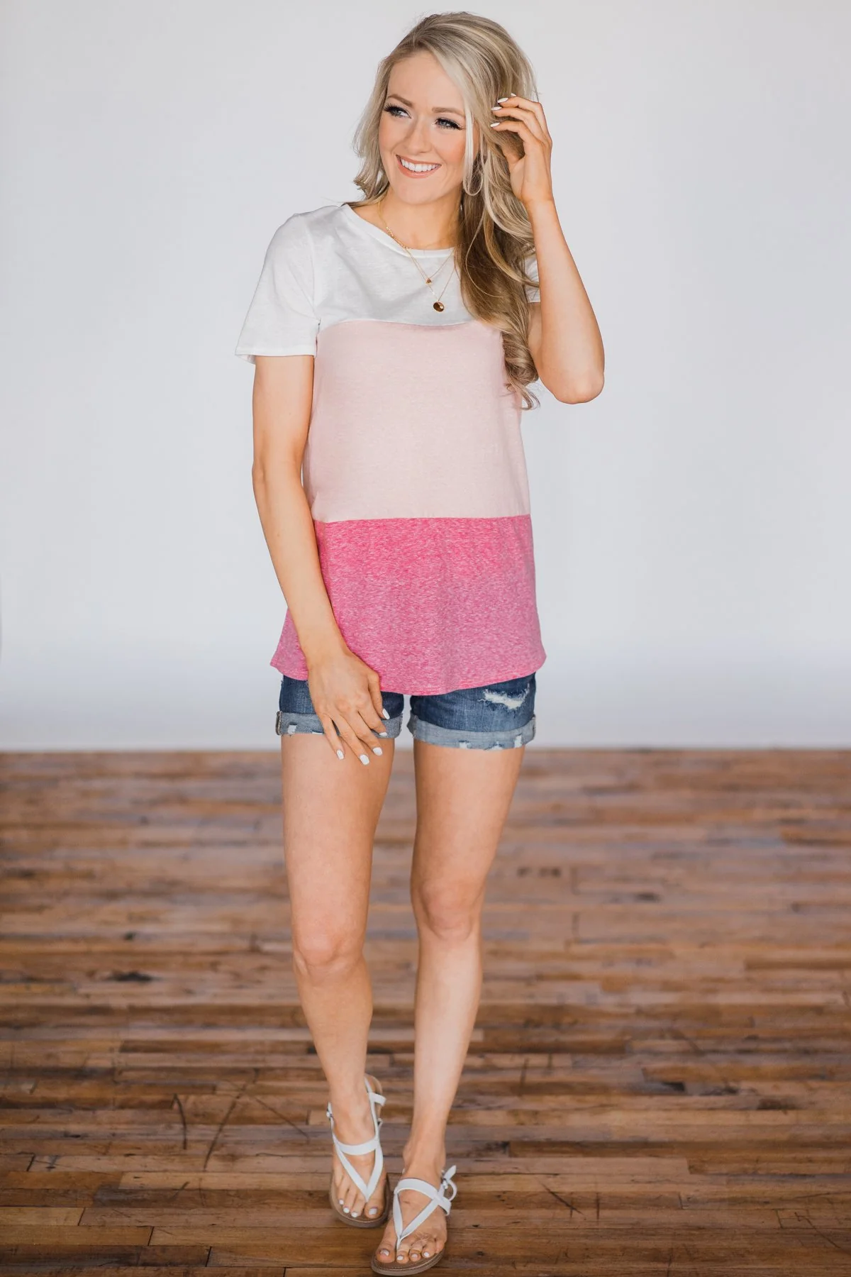 Shades of Pink Short Sleeve Colorblock Top - Image 2