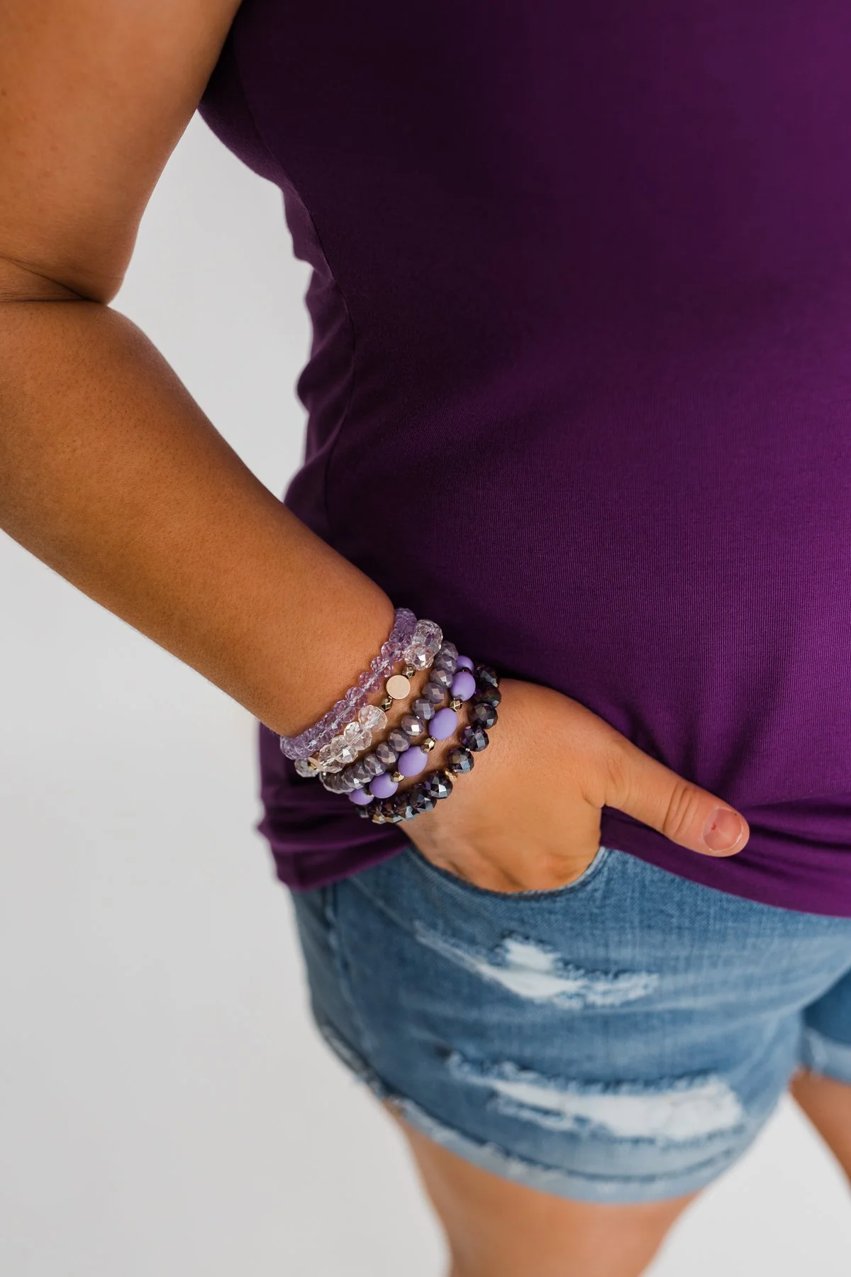 Shades of Purple Beaded Bracelet Set - Image 2