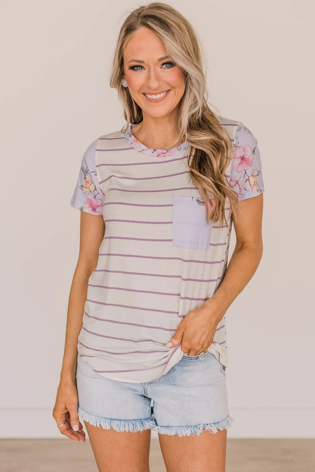 Shaking Things Up Striped Knit Top- Ivory & Lavender - Image 3