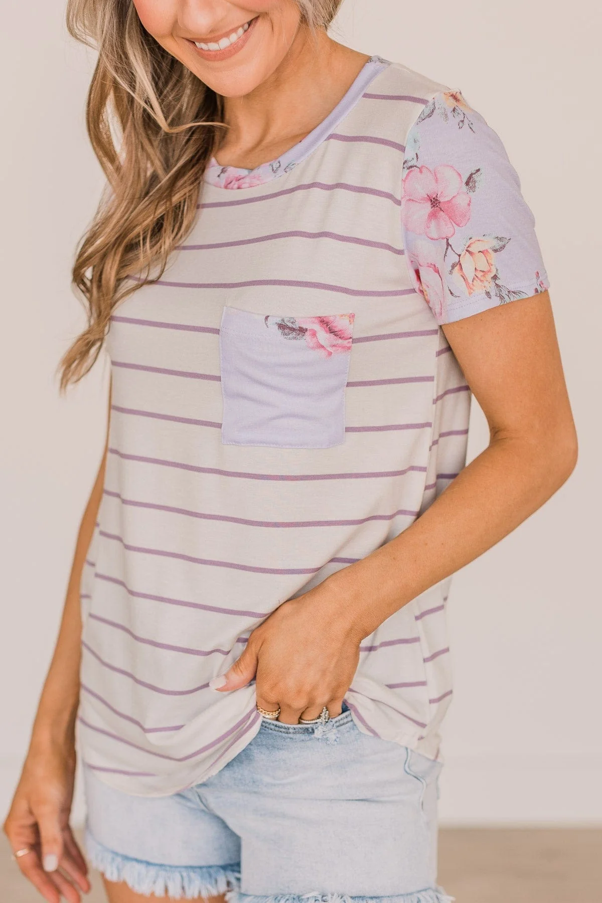 Shaking Things Up Striped Knit Top- Ivory & Lavender - Image 5