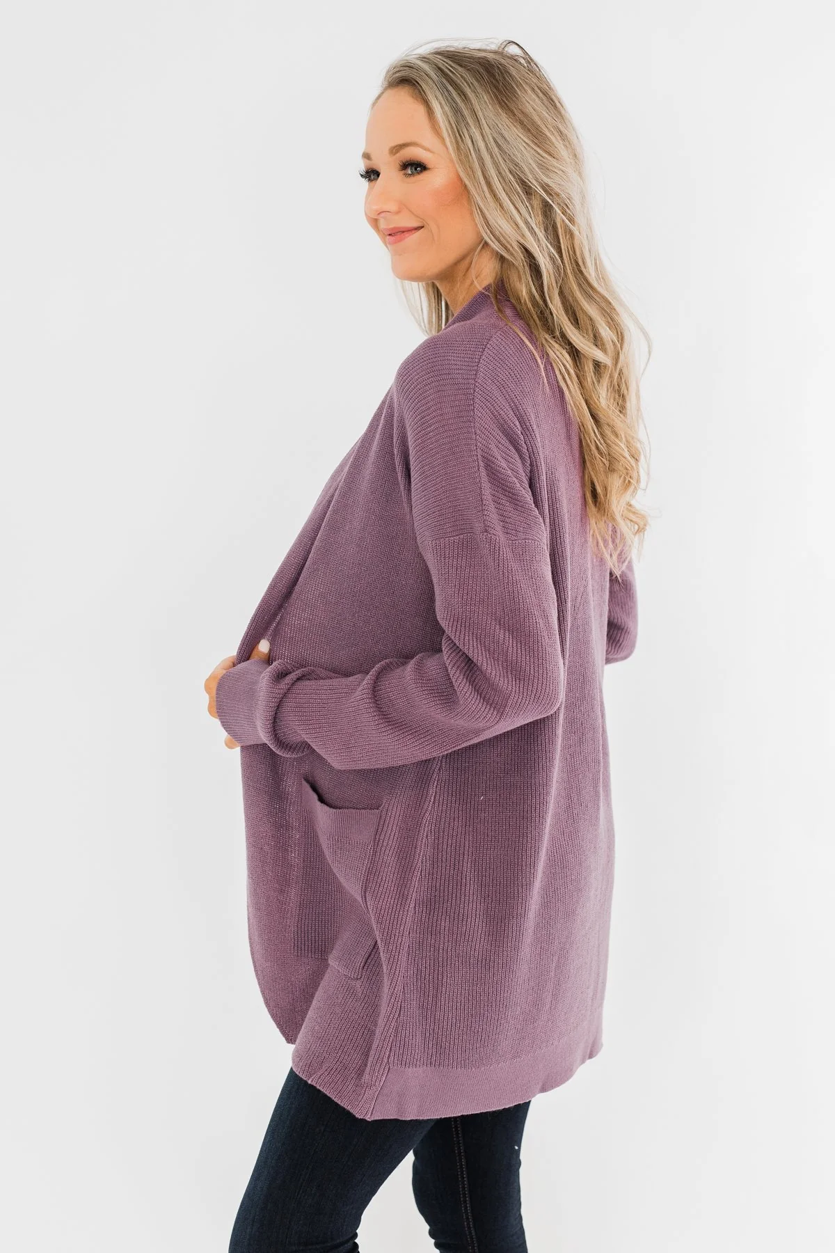Share The Love Knit Cardigan- Dusty Eggplant - Image 10