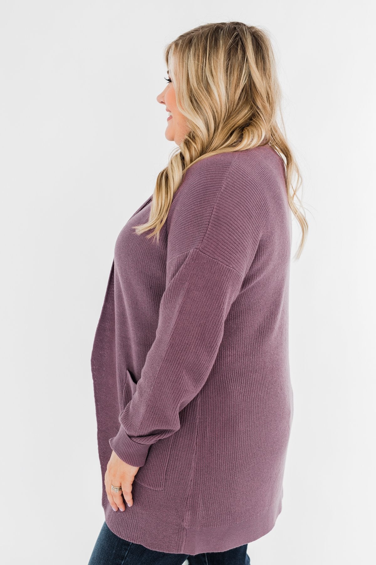 Share The Love Knit Cardigan- Dusty Eggplant - Image 11