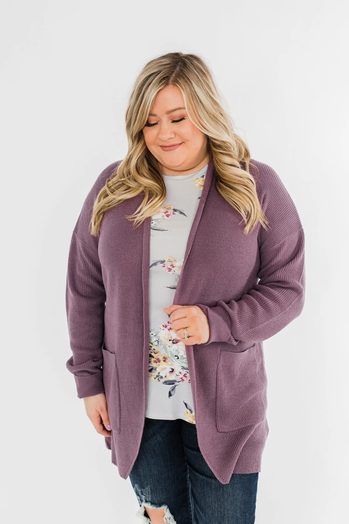 Share The Love Knit Cardigan- Dusty Eggplant - Image 9