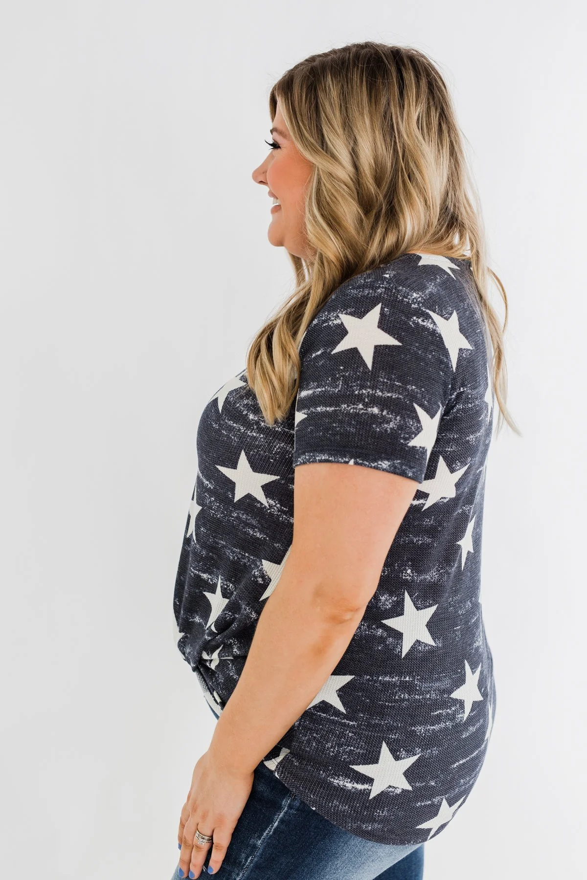 Share The Spirit Criss Cross Star Top- Navy - Image 7