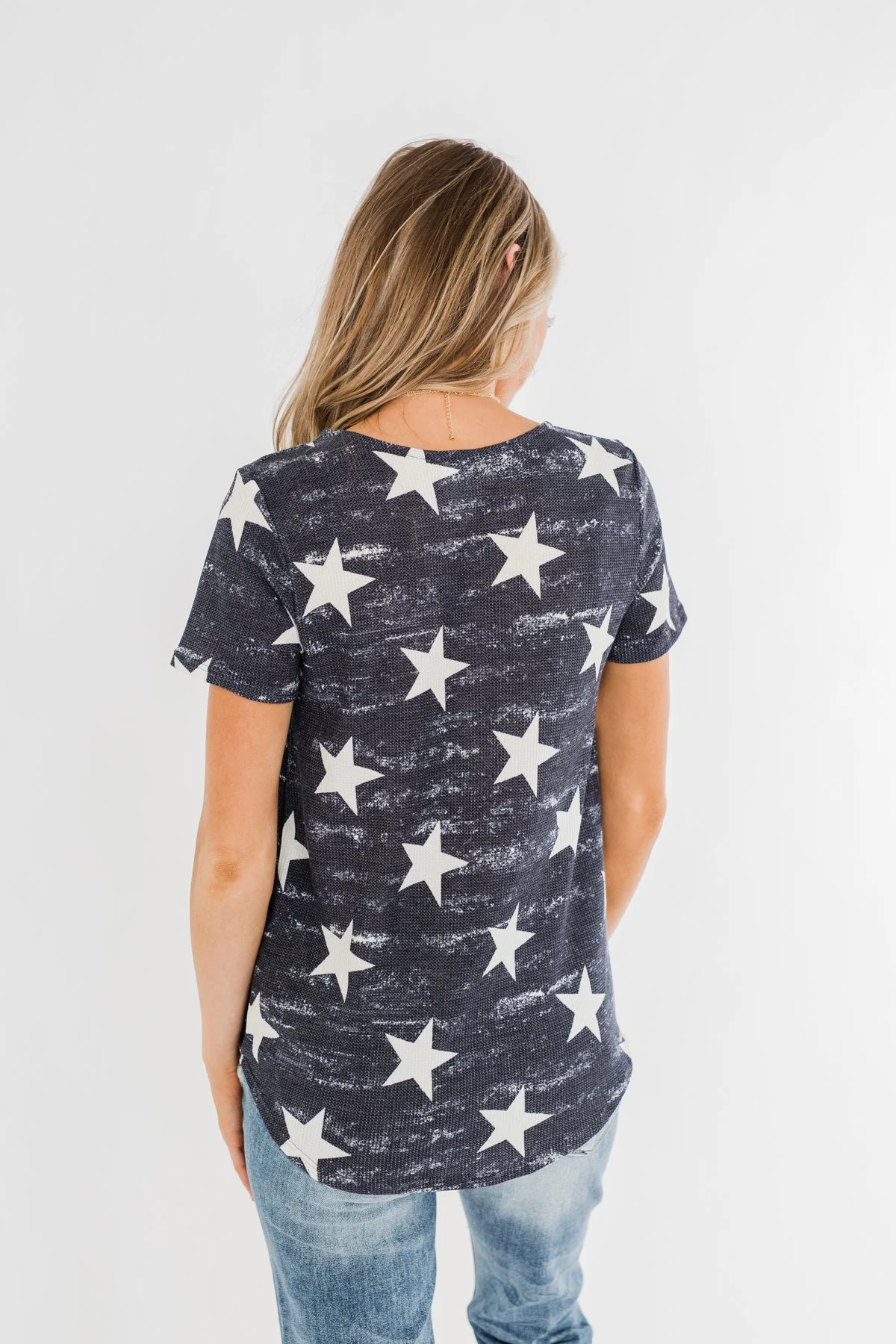 Share The Spirit Criss Cross Star Top- Navy - Image 8
