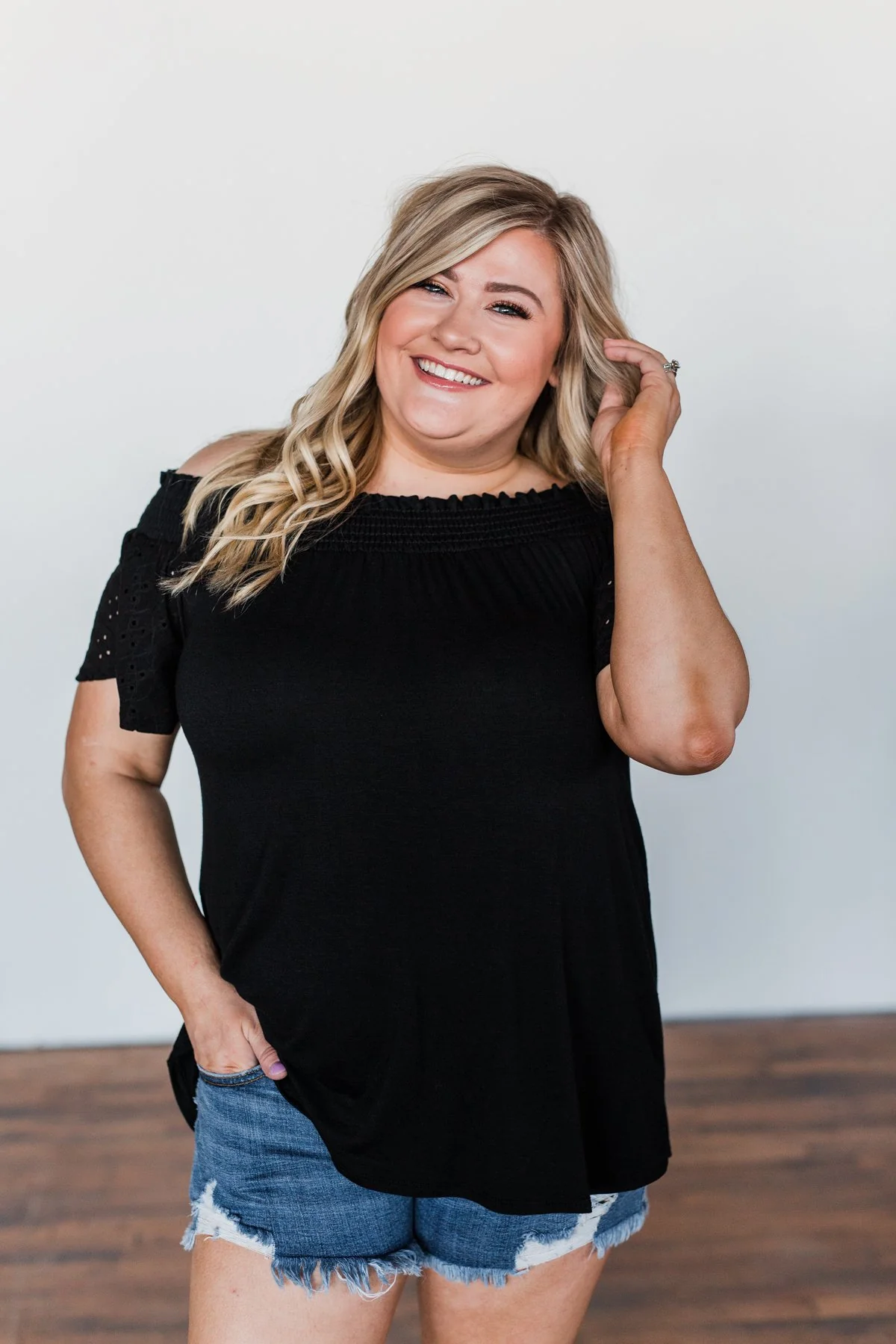 Share Your Dreams Off The Shoulder Top- Black - Image 5