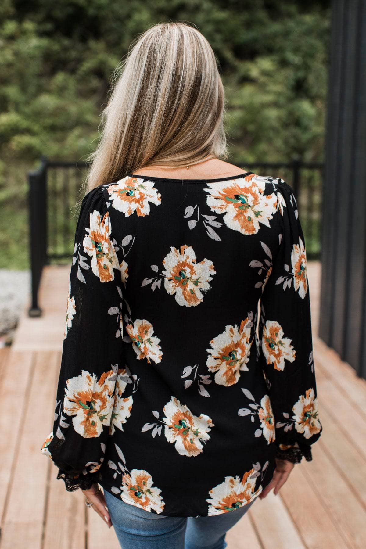 Shared Laughs Floral Puff Sleeve Blouse- Black - Image 9