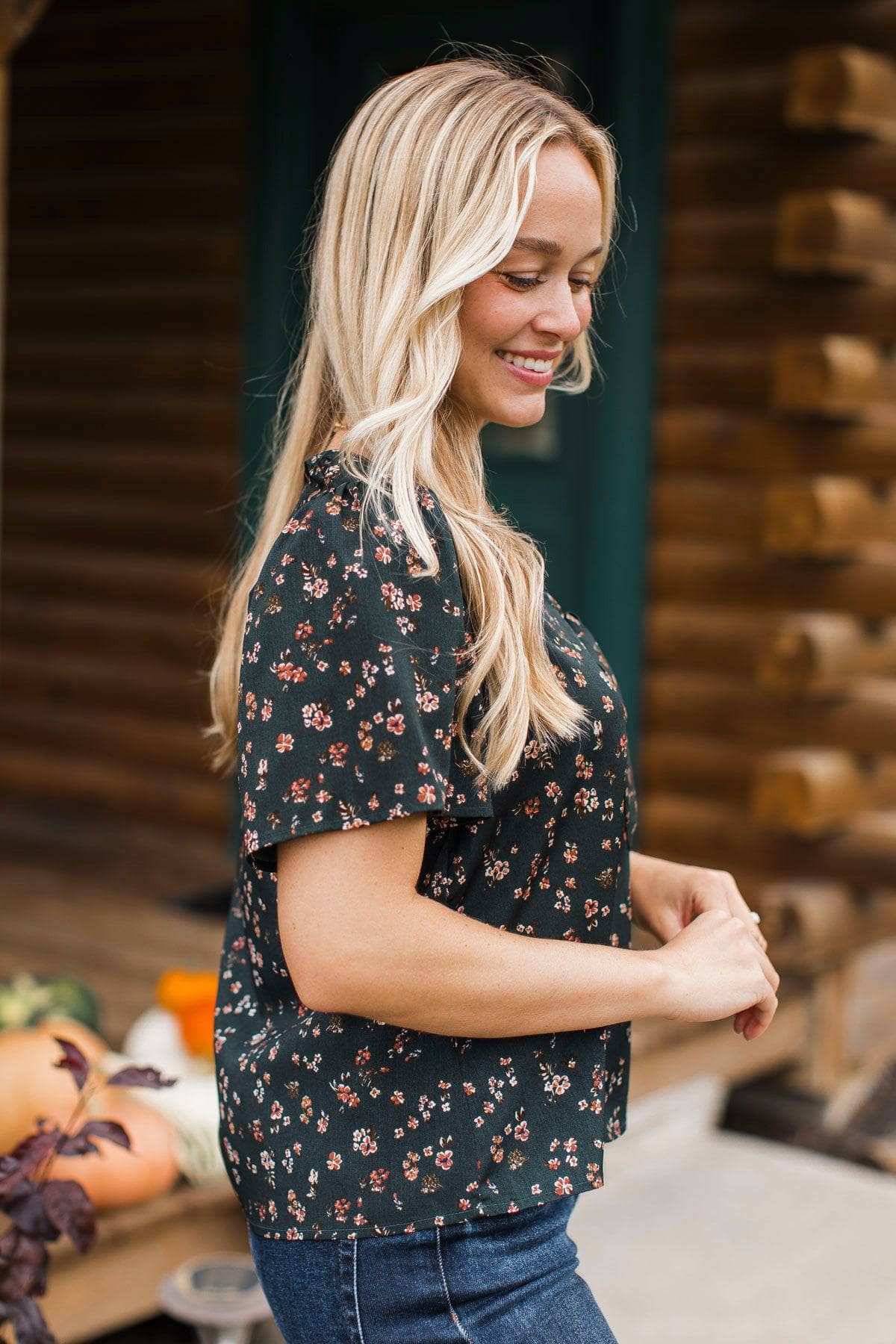 She Is Beauty Floral Blouse- Dark Teal Green - Image 3