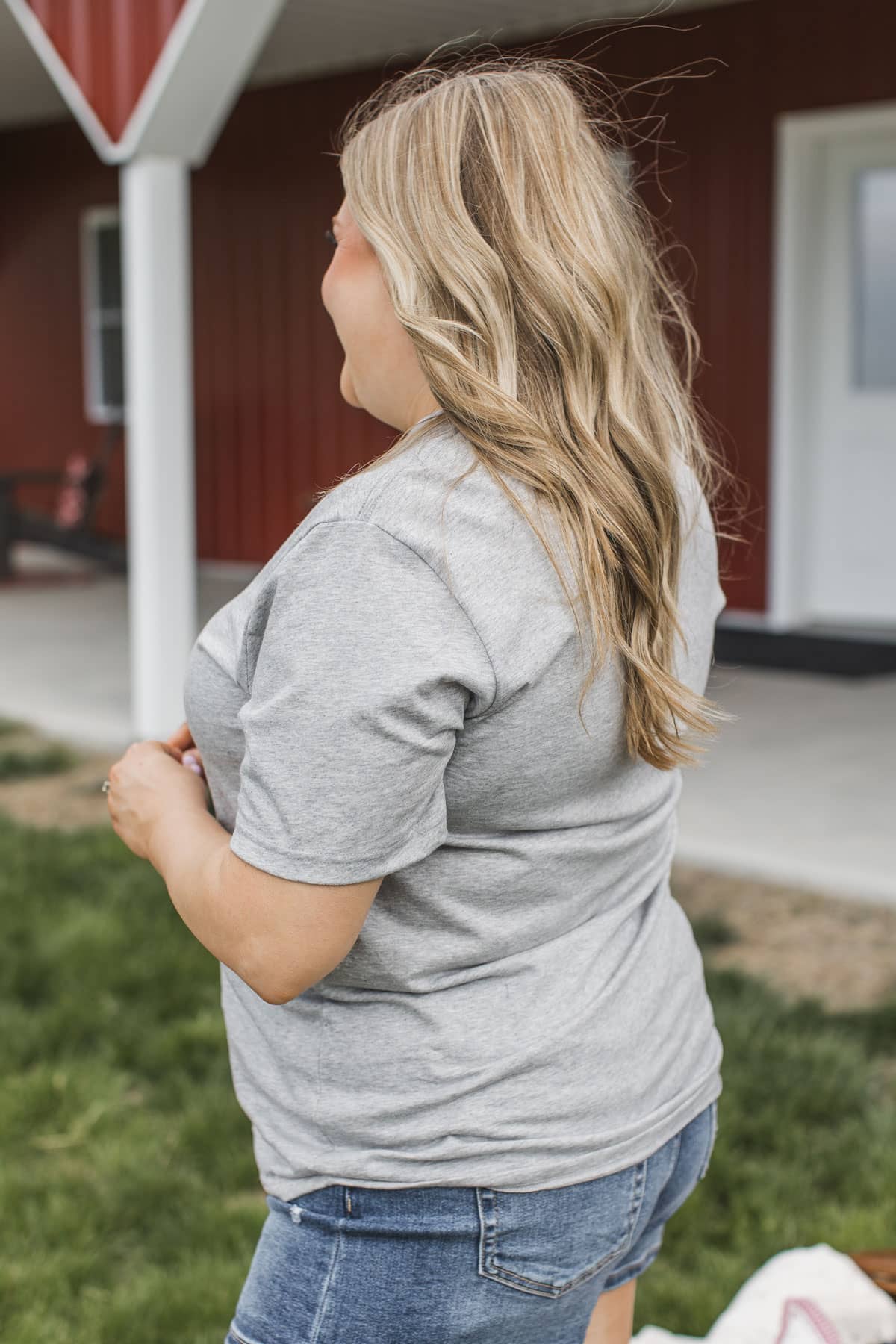 "She Loves Jesus and America Too" Graphic Tee- Heather Grey - Image 8