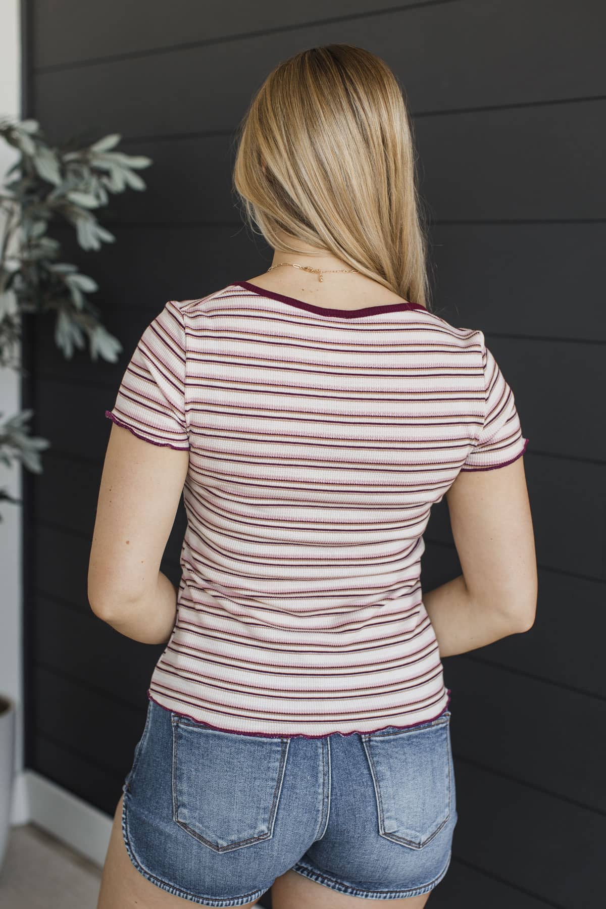 She Moves Softly Striped Print Top- Cream & Wine - Image 8