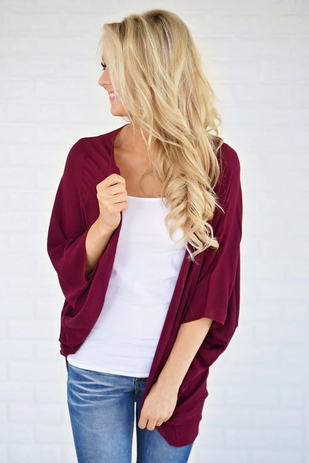 Sheer Burgundy Kimono - Image 2