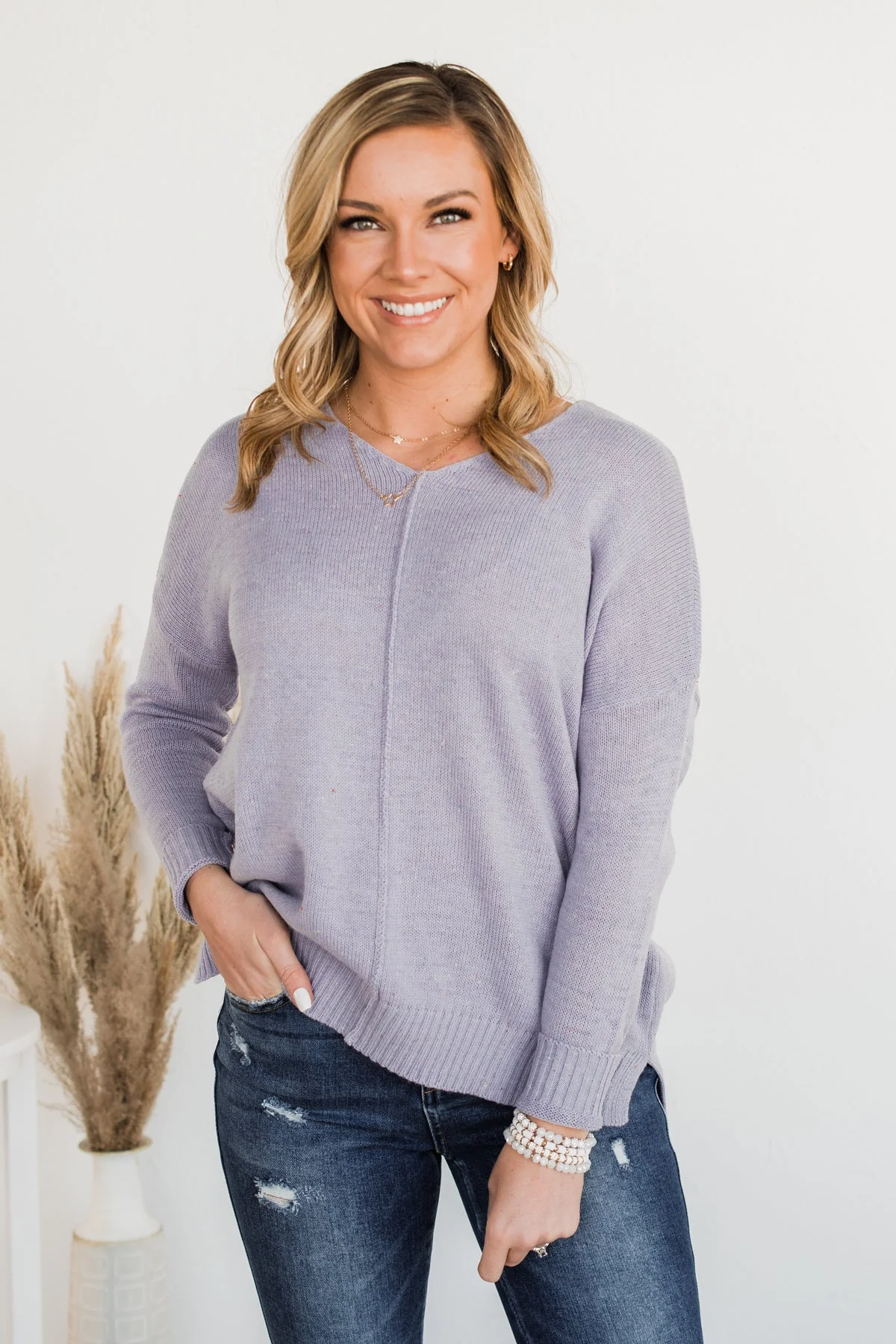 Sheer Delights Knit Sweater- Lavender - Image 3