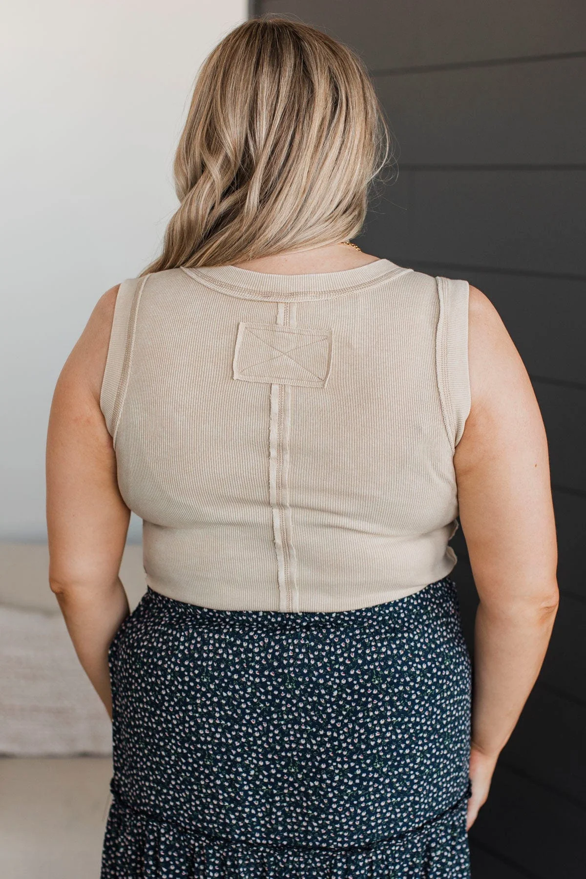 Sheer Excitement Ribbed Tank Top- Light Khaki - Image 8