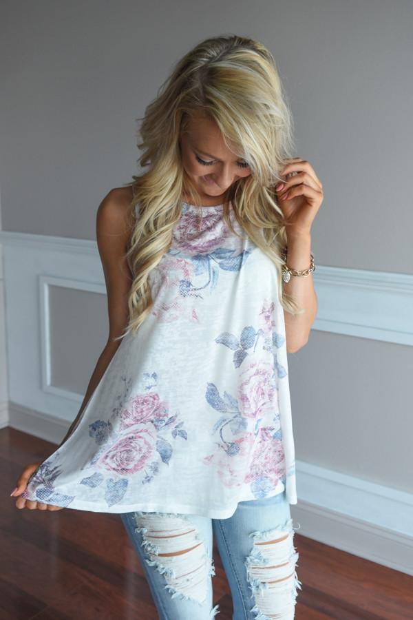 Sheer Ivory Floral Tank Top - Image 2