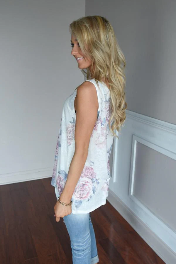 Sheer Ivory Floral Tank Top - Image 5
