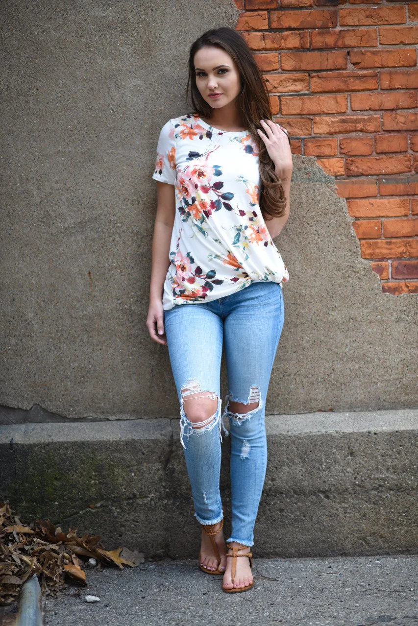 Sherbert Floral Short Sleeve Top - Image 2