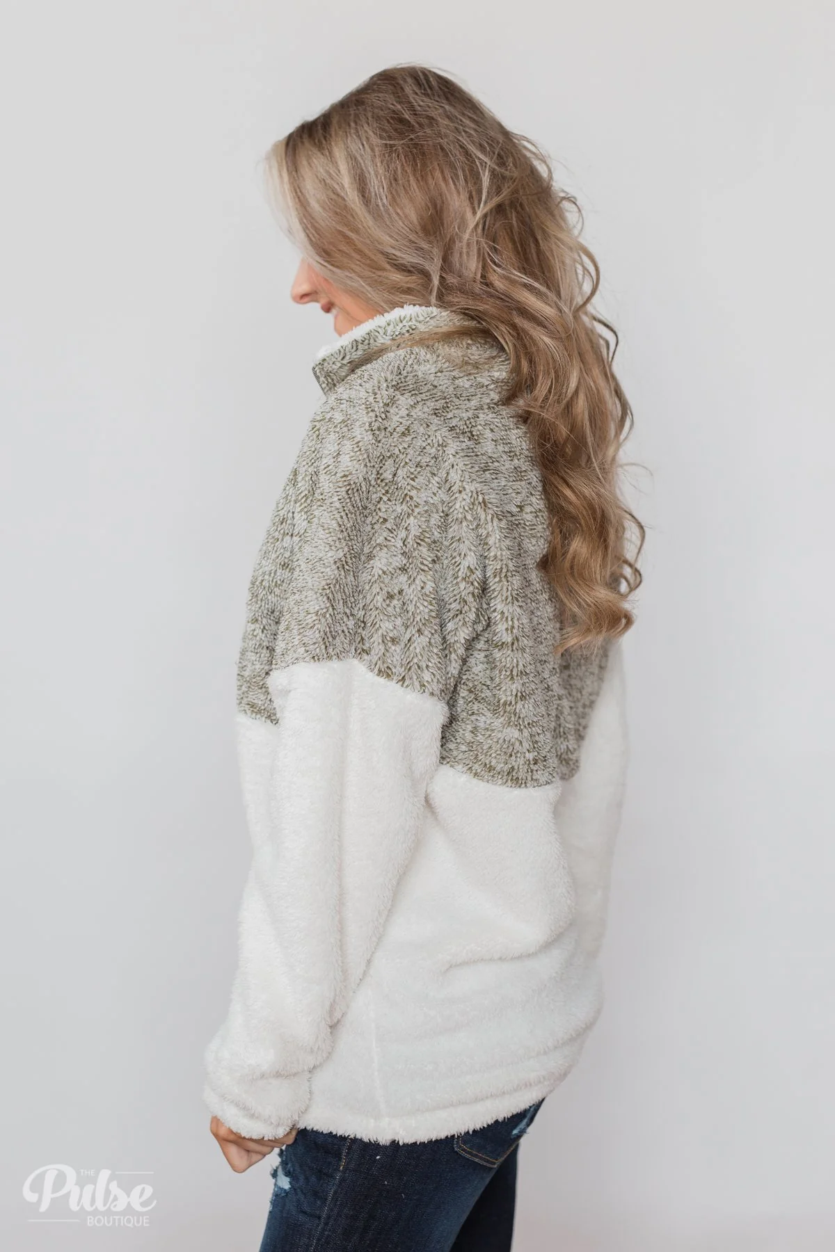 Sherpa Quarter Zip Pullover - Ivory & Olive - Image 7