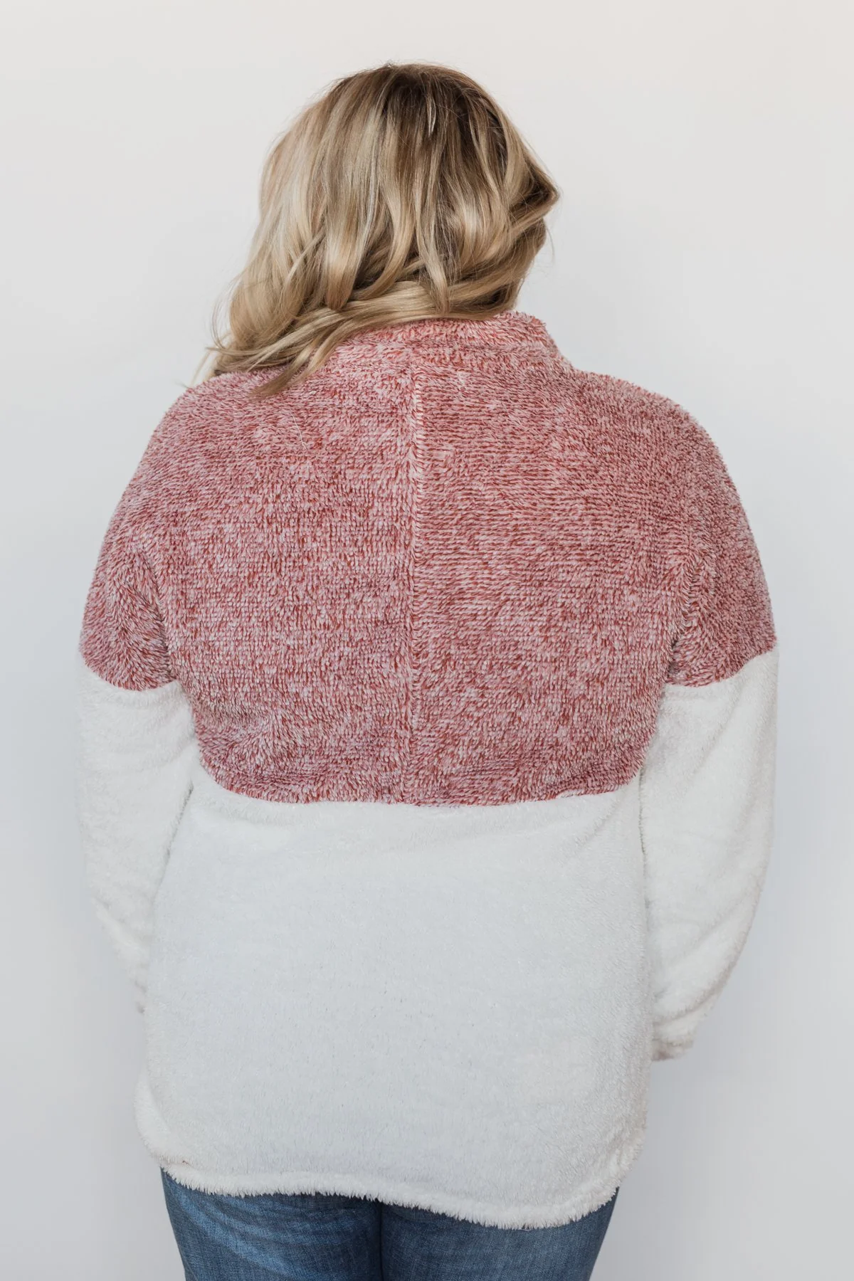Sherpa Quarter Zip Pullover - Red & Ivory - Image 10