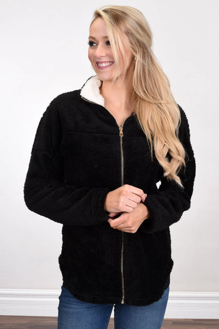 Sherpa Zip Up Jacket ~ Black - Image 2