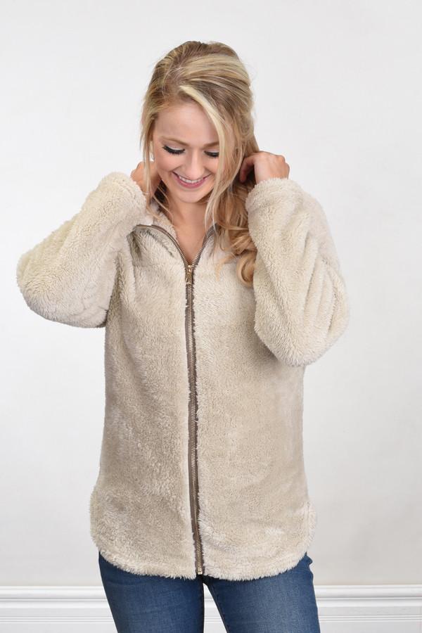 Sherpa Zip Up Jacket ~ Cement - Image 3