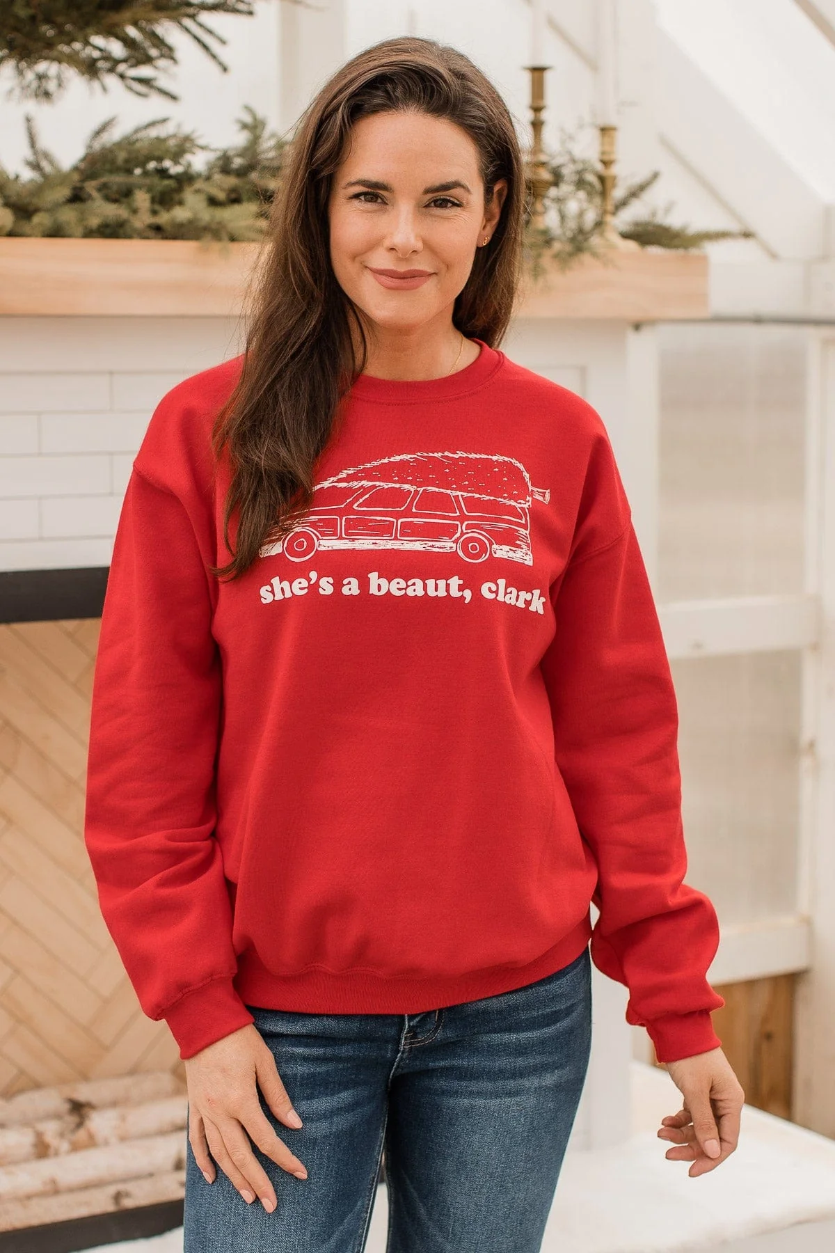 "She's A Beaut, Clark" Graphic Pullover- Red - Image 11
