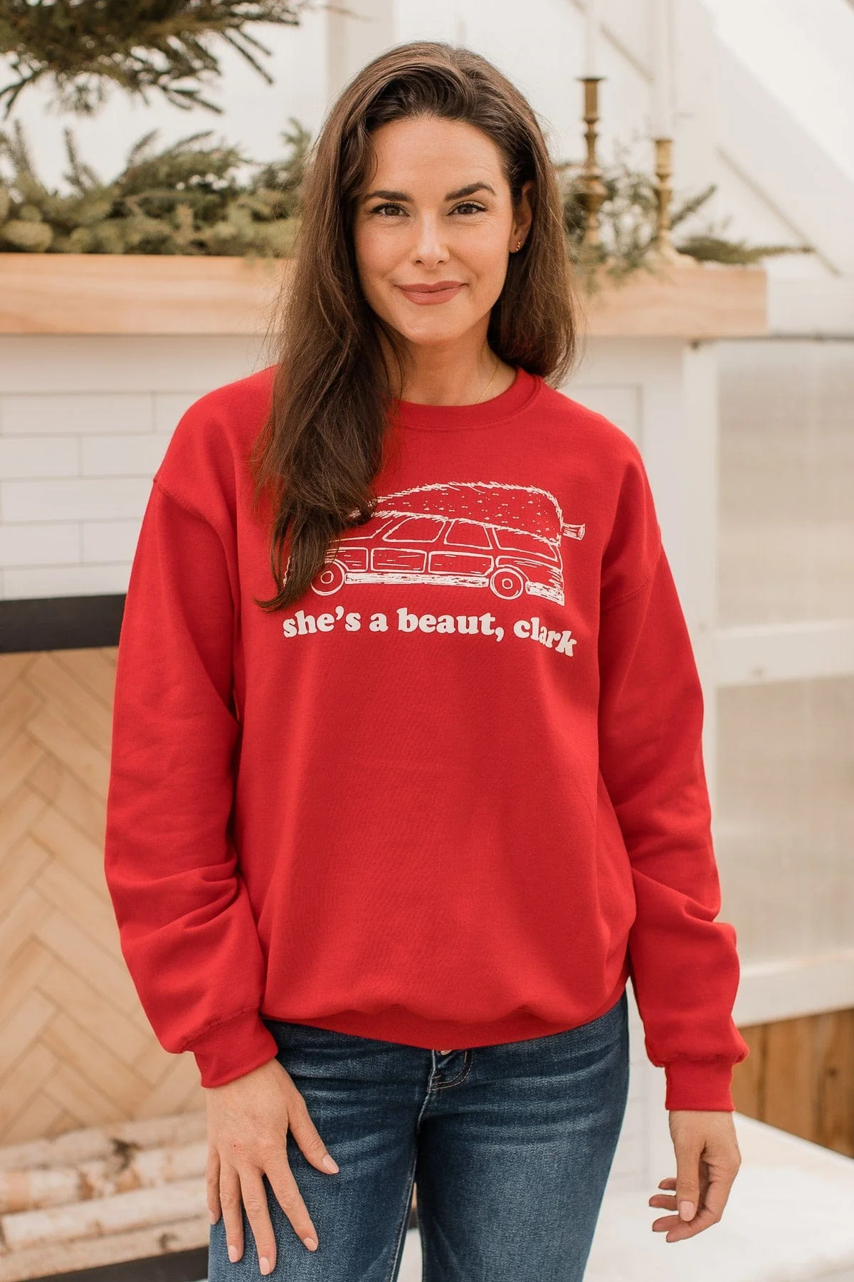 "She's A Beaut, Clark" Graphic Pullover- Red - Image 6