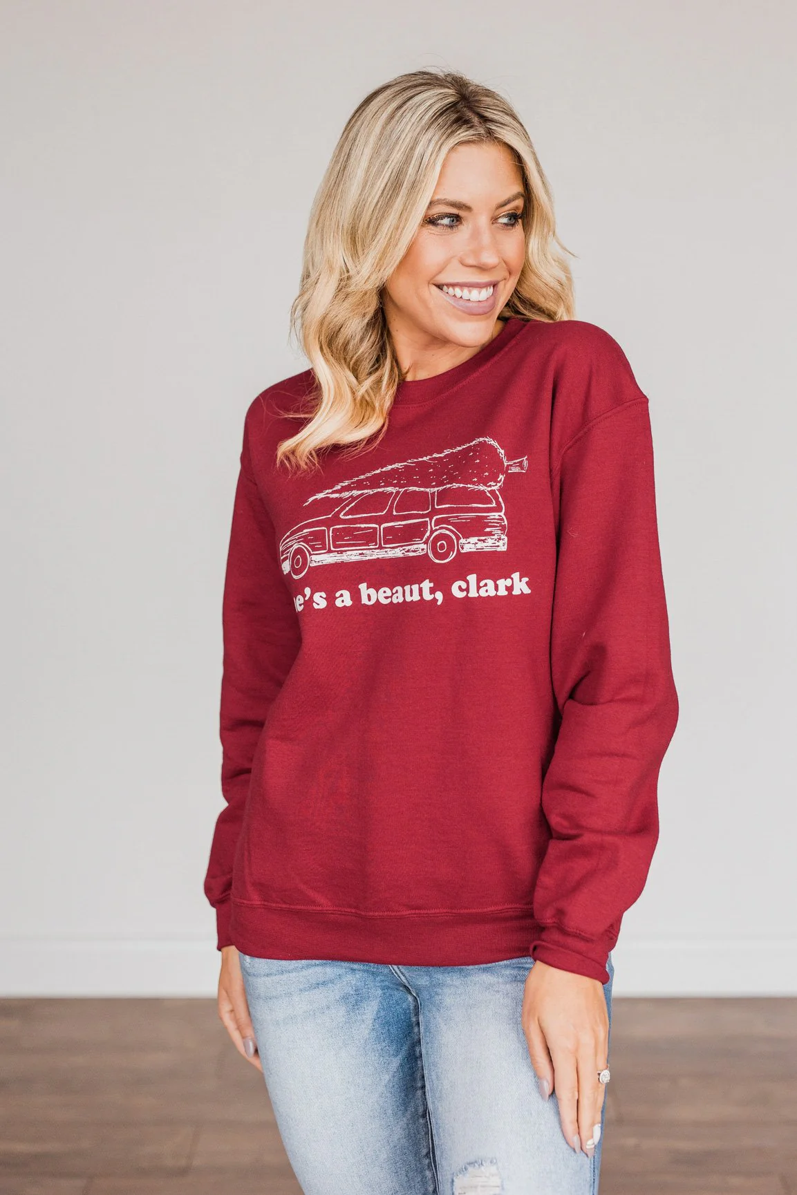 "She's A Beaut, Clark" Graphic Pullover- Cranberry - Image 6