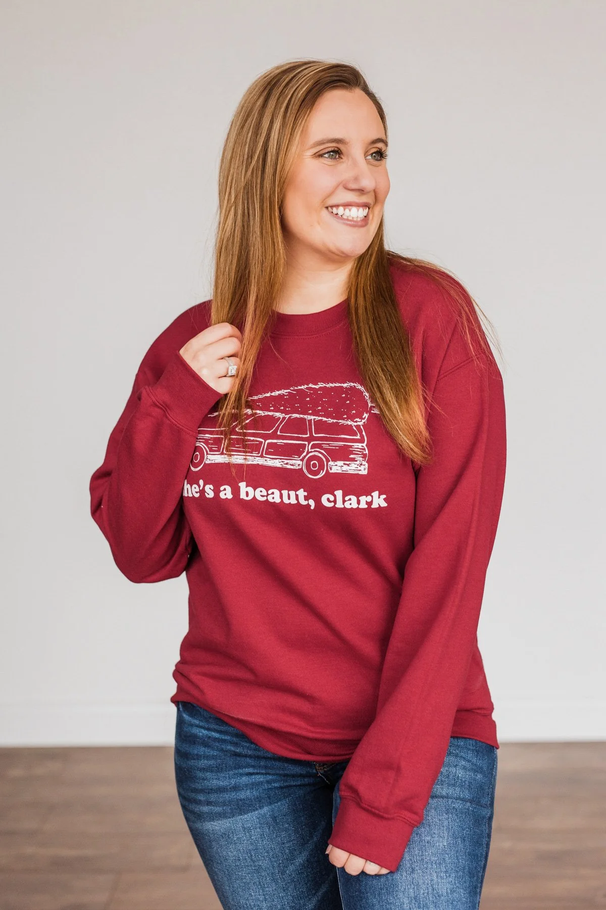 "She's A Beaut, Clark" Graphic Pullover- Cranberry - Image 8
