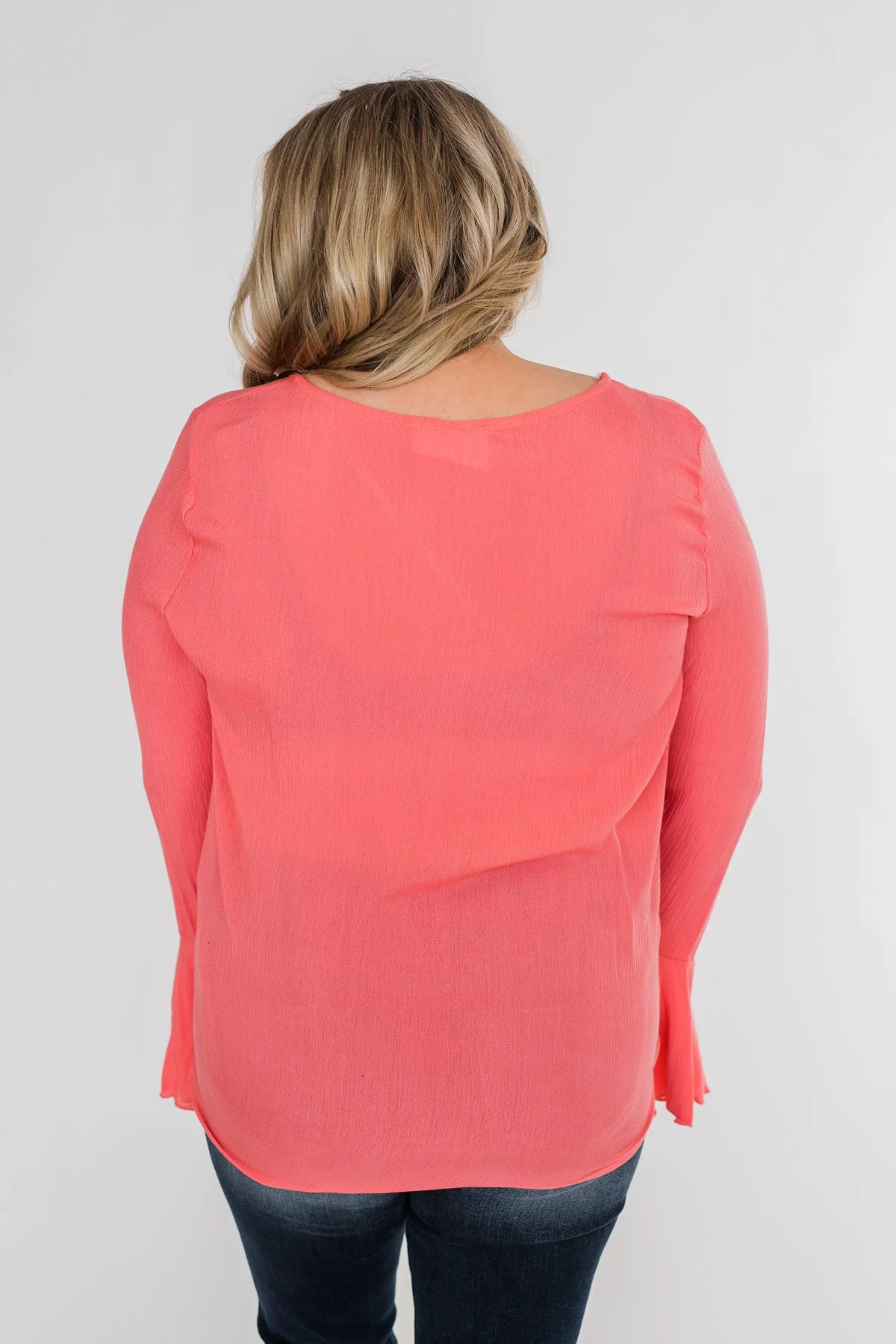 She's a Sweetheart V-Neck Tie Top- Coral - Image 10