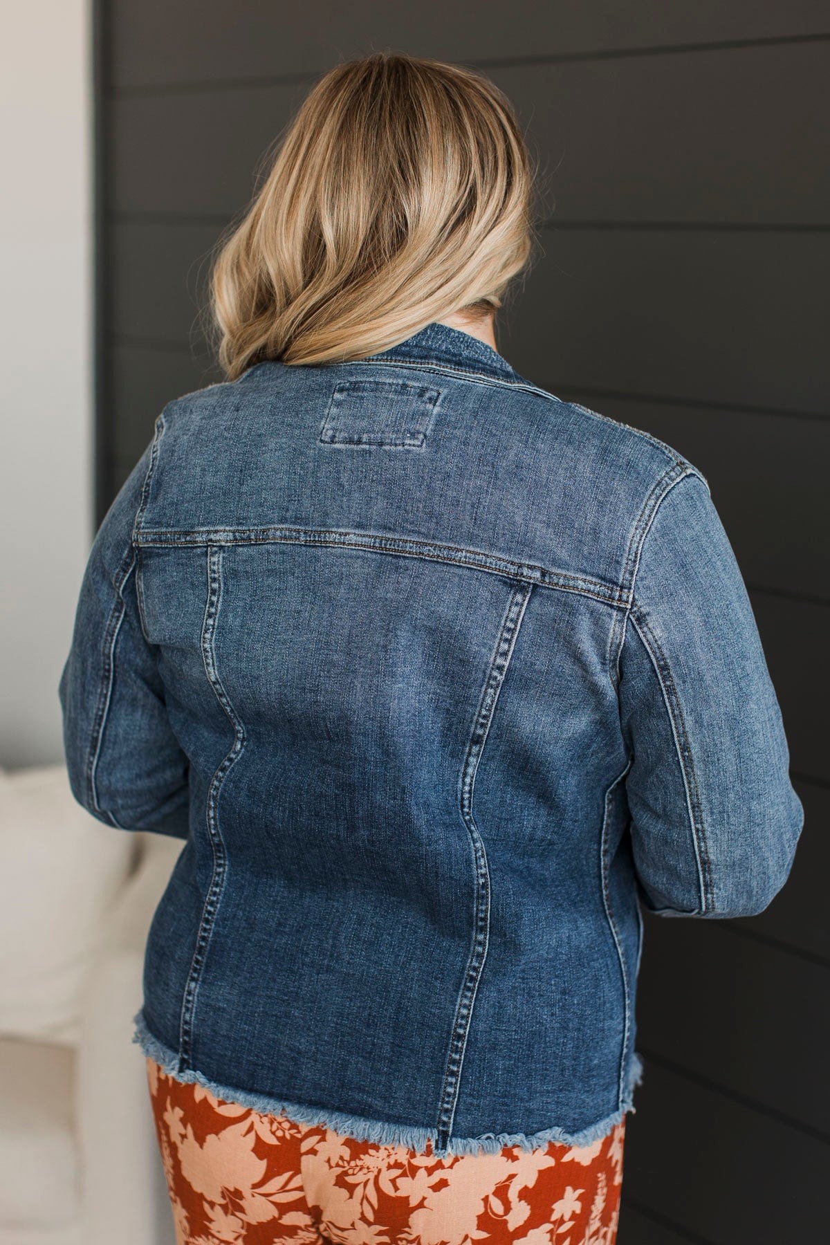 She's So Classic Distressed Denim Jacket- Dark Wash - Image 8