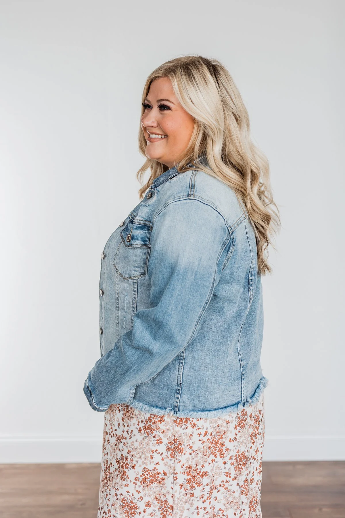 She's So Classic Distressed Denim Jacket- Light Wash - Image 9