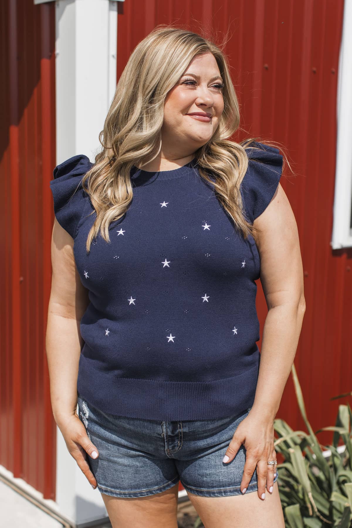 Shine All Night Embroidered Star Knit Sweater Top- Navy - Image 5