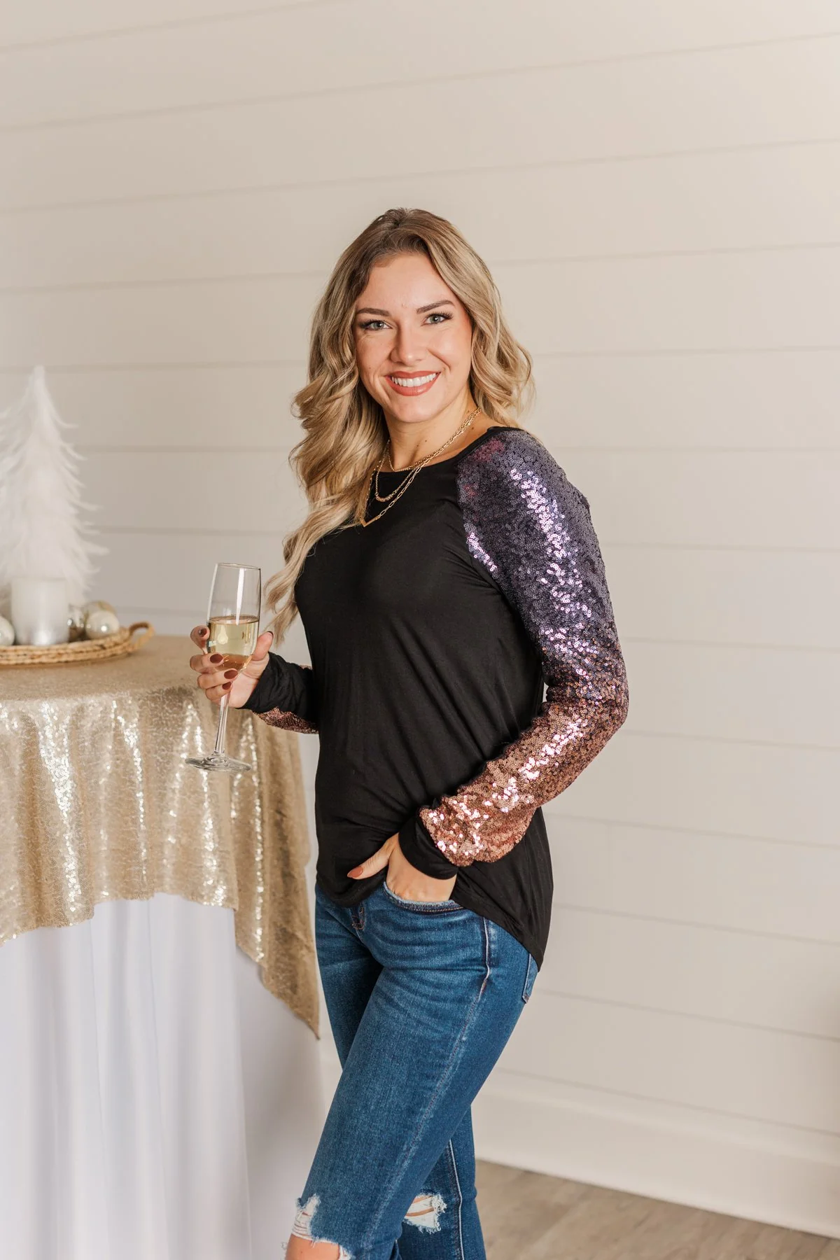 Shine Bright Sequin Top- Black - Image 6