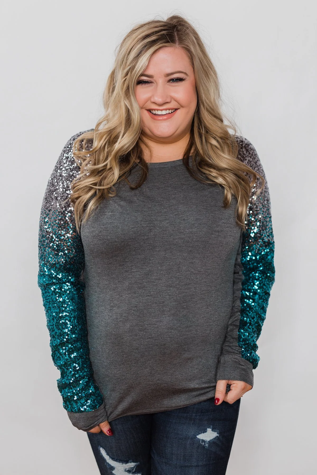 Shine Bright Sequin Top- Charcoal