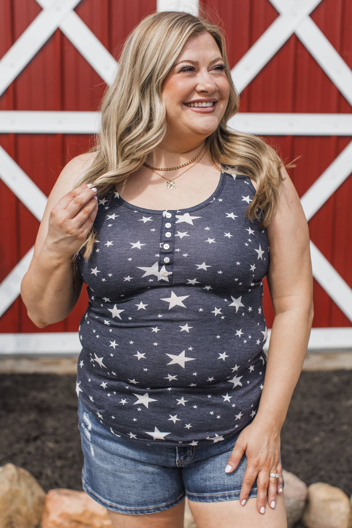 Shine Like The Stars Henley Tank Top- Navy - Image 3